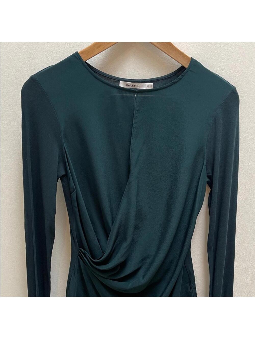 Bailey 44 100% silk Dark Teal Green  Long Sleeve Top - size S